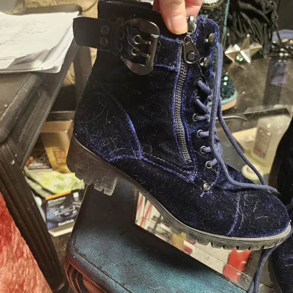 G by Guess Navy Velvet Combat Boots - Picture 2 of 5